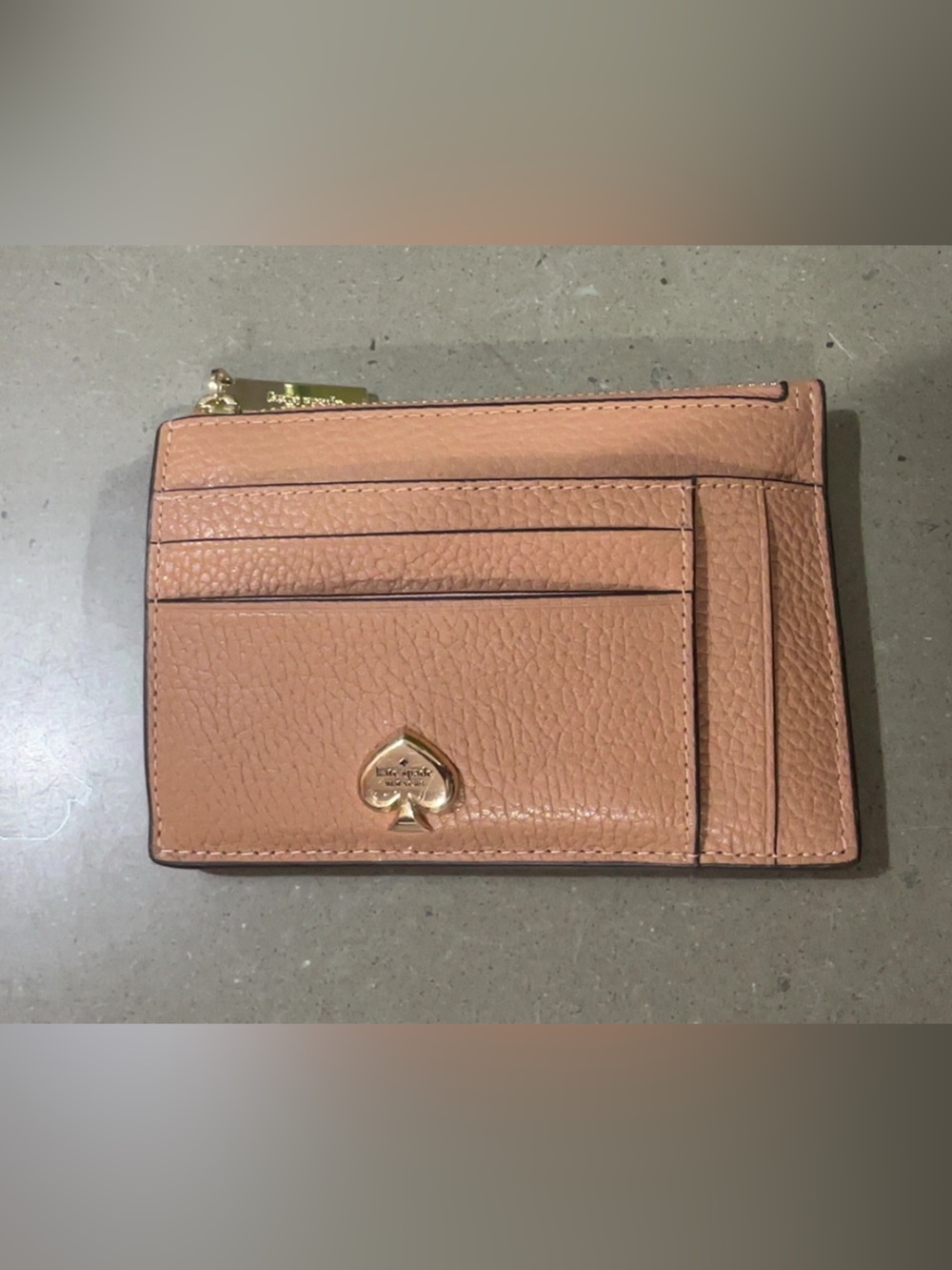 kate spade Brown Leather Card Holder with Gold Heart Charm